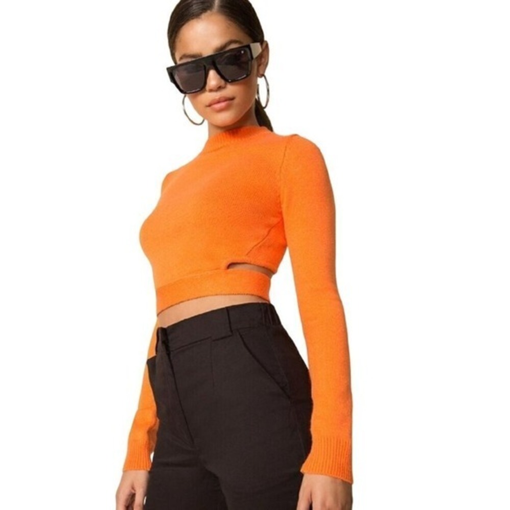 Superdown Orange Cropped Sweater Size S Cut Out‎ Ribbed Concert Festival Club